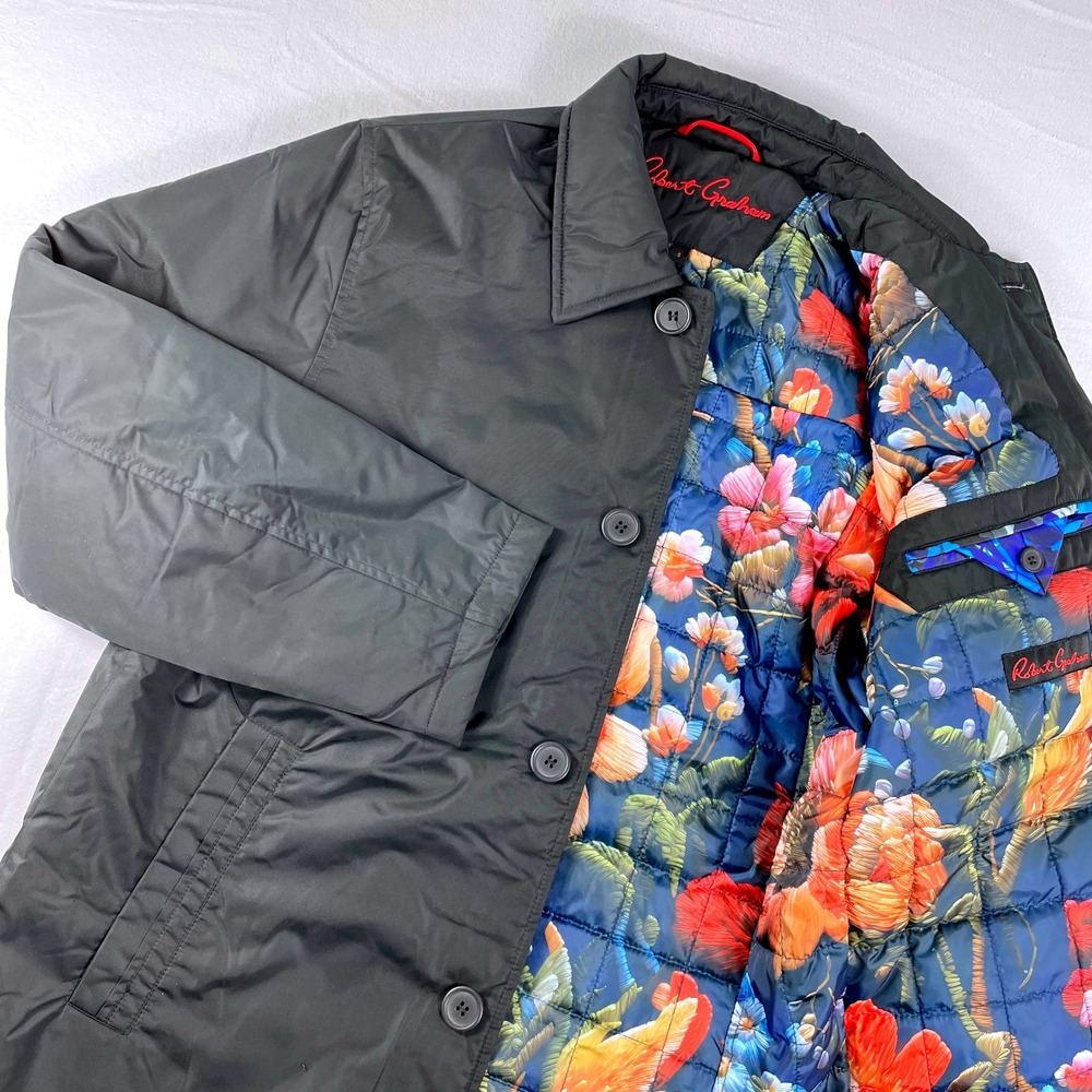 Robert Graham Men Black Quilted Lined Full Zip Jacket Size S